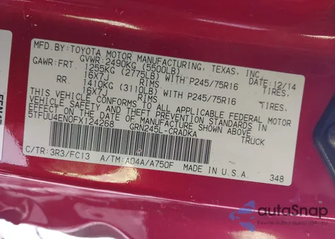 2015 Toyota Tacoma Base V6 z USA, uszkodzony, nr VIN 5TFUU4EN0FX124268